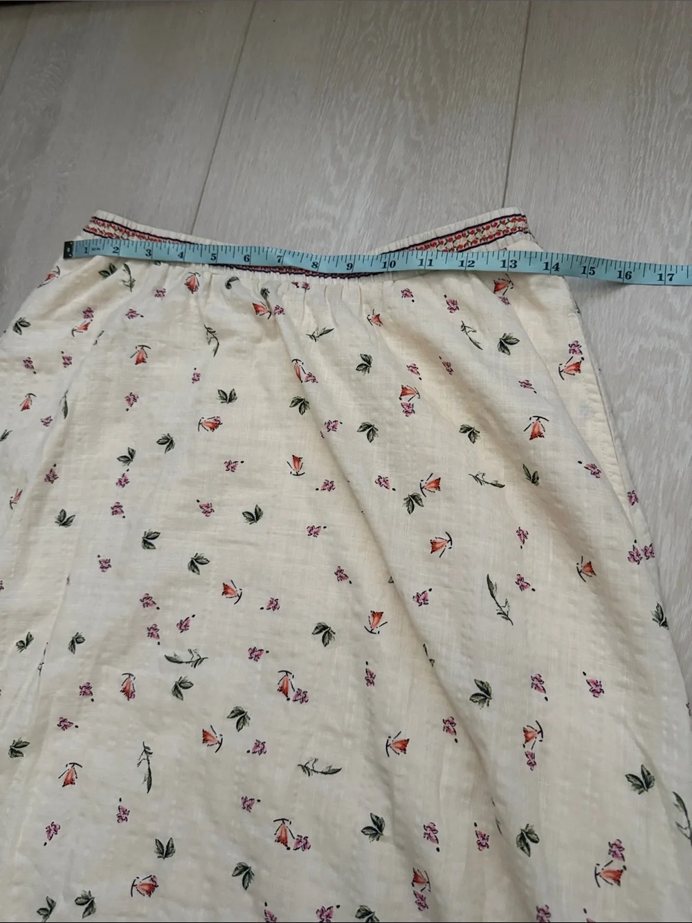Max Studio Cream Maxi Skirt with Pink & Orange Floral Hem